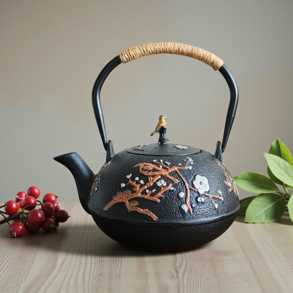 Japanese Cast Iron Floral Teapot